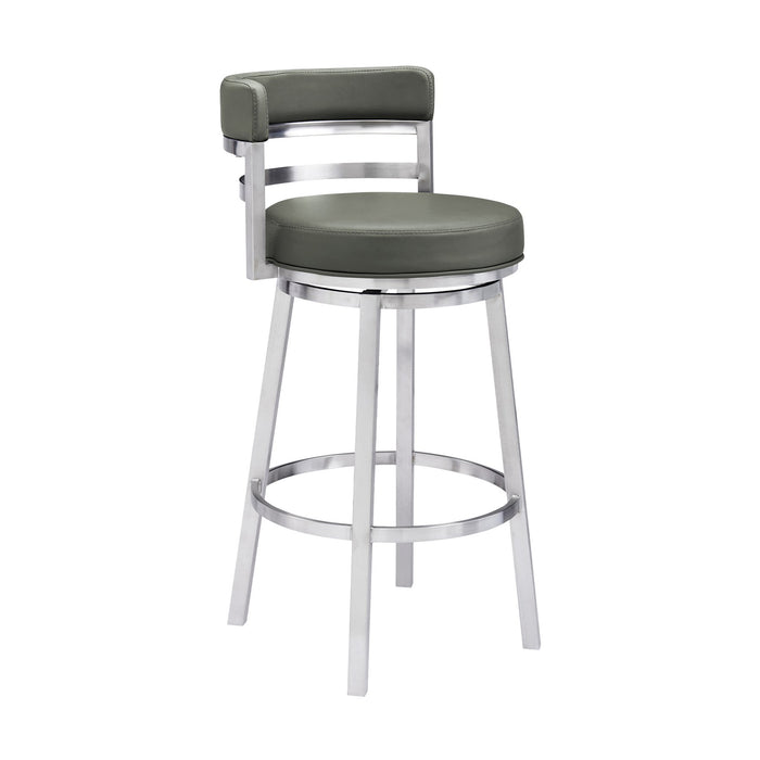 Madrid 26" Counter Height Swivel Gray Faux Leather and Brushed Stainless Steel Bar Stool