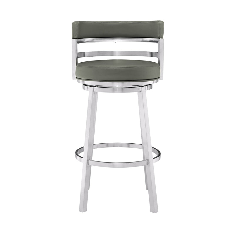 Madrid 26" Counter Height Swivel Gray Faux Leather and Brushed Stainless Steel Bar Stool - Furniture City (CA)l