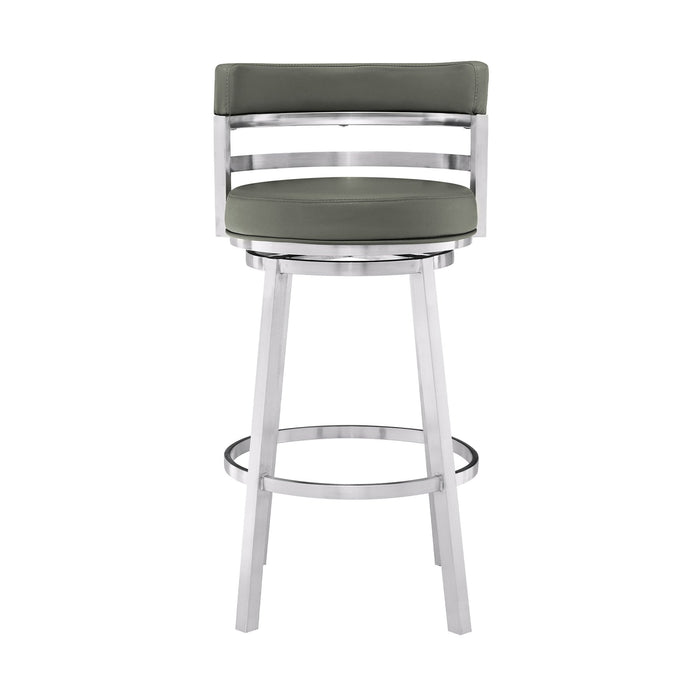 Madrid 26" Counter Height Swivel Gray Faux Leather and Brushed Stainless Steel Bar Stool