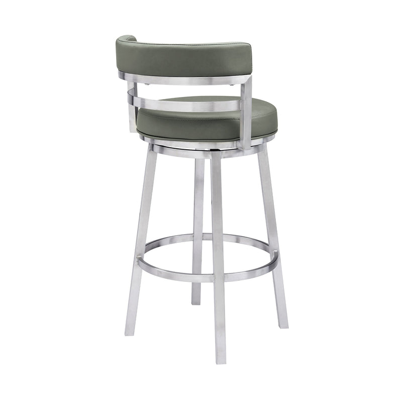 Madrid 26" Counter Height Swivel Gray Faux Leather and Brushed Stainless Steel Bar Stool - Furniture City (CA)l