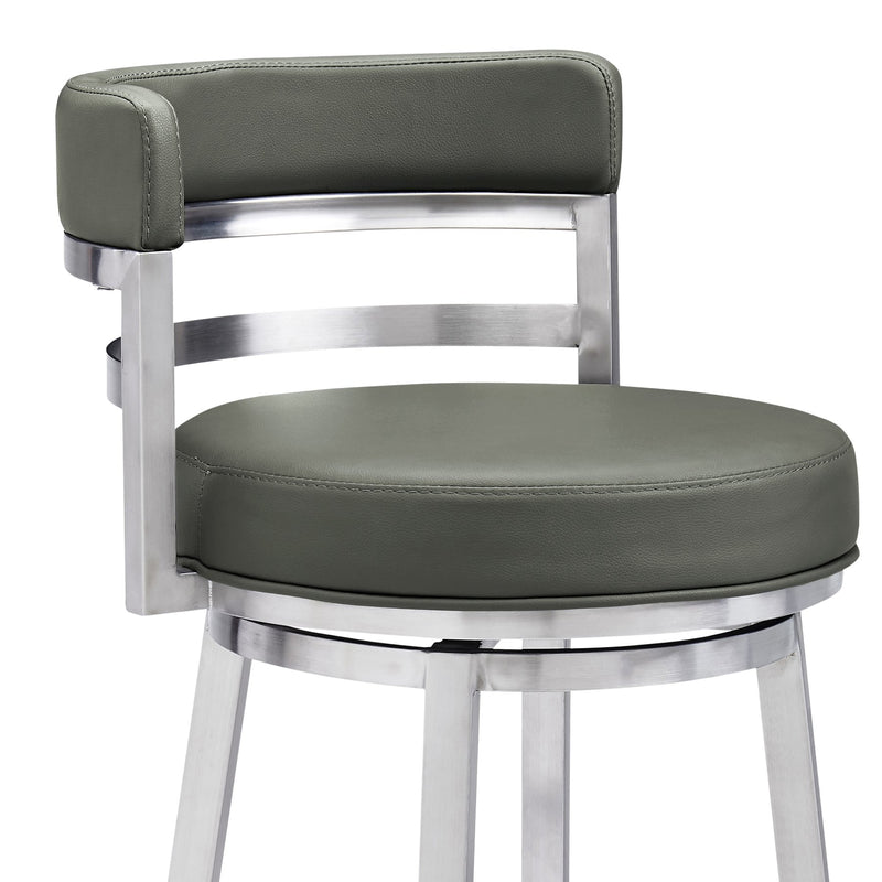 Madrid 26" Counter Height Swivel Gray Faux Leather and Brushed Stainless Steel Bar Stool - Furniture City (CA)l