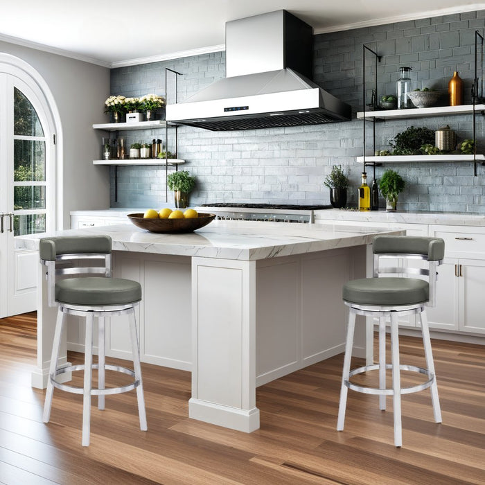 Madrid 26" Counter Height Swivel Gray Faux Leather and Brushed Stainless Steel Bar Stool