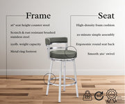 Madrid 26" Counter Height Swivel Gray Faux Leather and Brushed Stainless Steel Bar Stool - Furniture City (CA)l