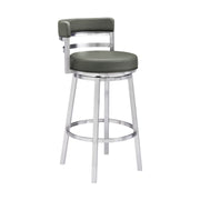 Madrid 30" Bar Height Swivel Gray Faux Leather and Brushed Stainless Steel Bar Stool - Furniture City (CA)l