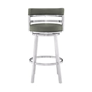 Madrid 30" Bar Height Swivel Gray Faux Leather and Brushed Stainless Steel Bar Stool - Furniture City (CA)l