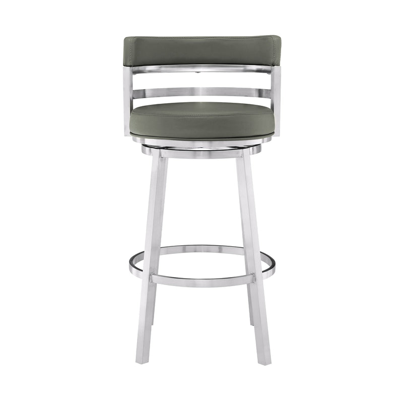 Madrid 30" Bar Height Swivel Gray Faux Leather and Brushed Stainless Steel Bar Stool - Furniture City (CA)l