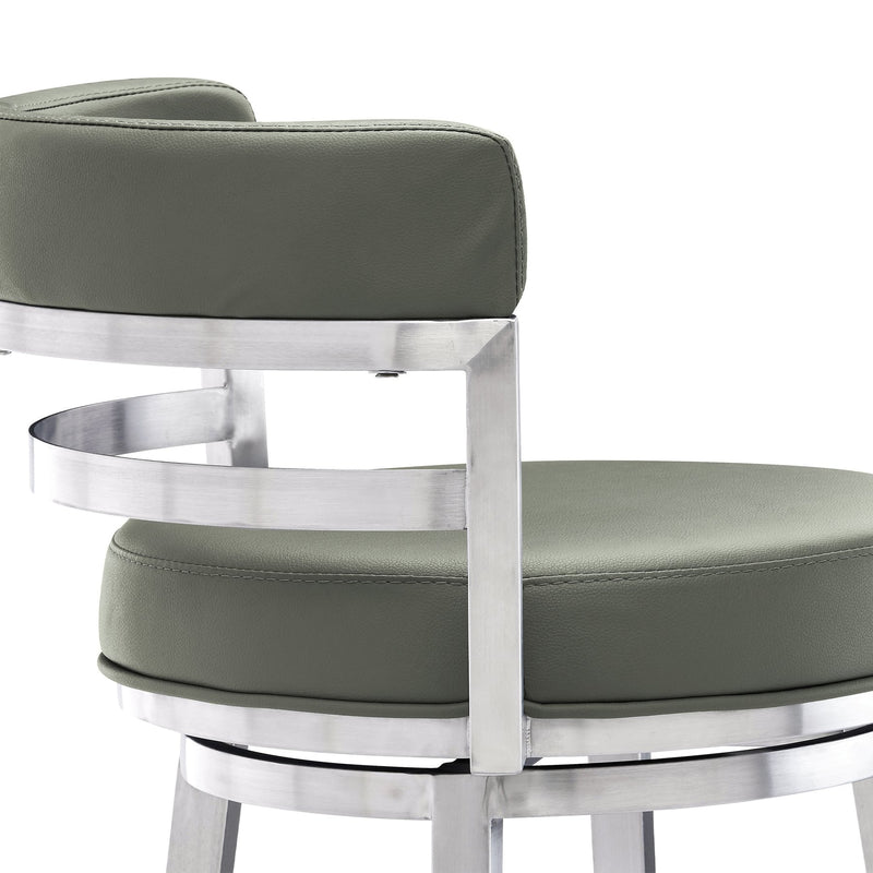 Madrid 30" Bar Height Swivel Gray Faux Leather and Brushed Stainless Steel Bar Stool - Furniture City (CA)l