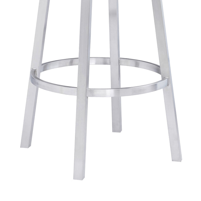 Madrid 30" Bar Height Swivel Gray Faux Leather and Brushed Stainless Steel Bar Stool