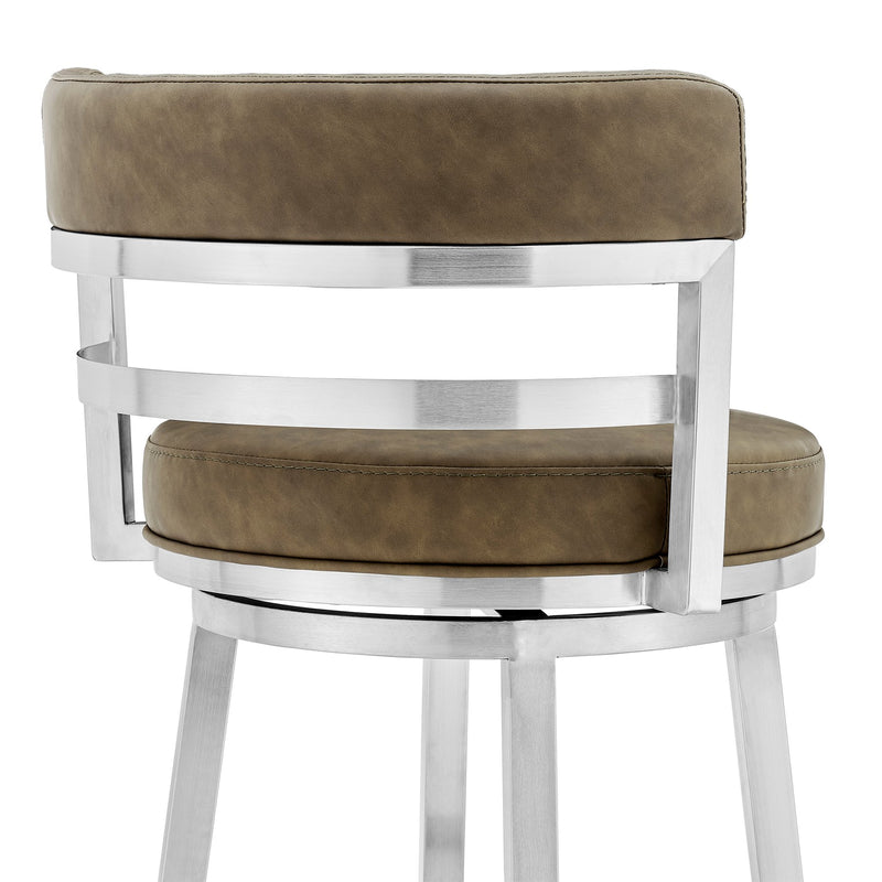 Madrid 26" Counter Height Swivel Green Faux Leather and Brushed Stainless Steel Bar Stool - Furniture City (CA)l
