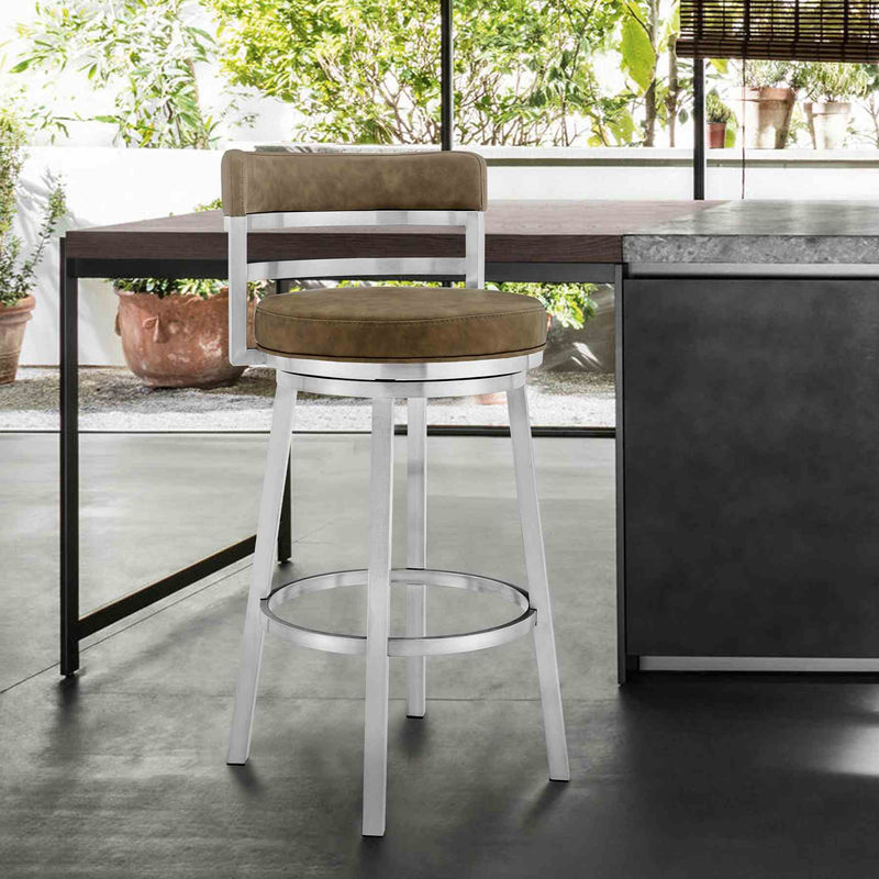 Madrid 26" Counter Height Swivel Green Faux Leather and Brushed Stainless Steel Bar Stool - Furniture City (CA)l