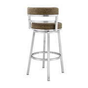 Madrid 30" Bar Height Swivel Green Faux leather and Brushed Stainless Steel Bar Stool - Furniture City (CA)l