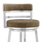 Madrid 30" Bar Height Swivel Green Faux leather and Brushed Stainless Steel Bar Stool - Furniture City (CA)l