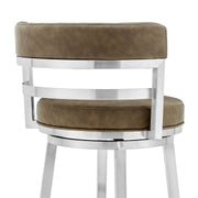 Madrid 30" Bar Height Swivel Green Faux leather and Brushed Stainless Steel Bar Stool - Furniture City (CA)l