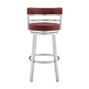 Madrid 26" Counter Height Swivel Red Faux Leather and Brushed Stainless Steel Bar Stool - Furniture City (CA)l