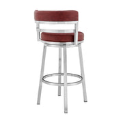 Madrid 26" Counter Height Swivel Red Faux Leather and Brushed Stainless Steel Bar Stool - Furniture City (CA)l