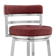 Madrid 26" Counter Height Swivel Red Faux Leather and Brushed Stainless Steel Bar Stool - Furniture City (CA)l