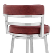 Madrid 26" Counter Height Swivel Red Faux Leather and Brushed Stainless Steel Bar Stool - Furniture City (CA)l