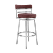 Madrid 30" Bar Height Swivel Red Faux Leather and Brushed Stainless Steel Bar Stool - Furniture City (CA)l