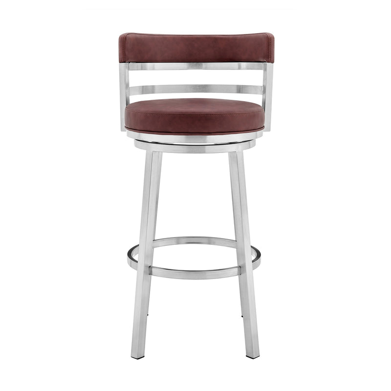 Madrid 30" Bar Height Swivel Red Faux Leather and Brushed Stainless Steel Bar Stool - Furniture City (CA)l