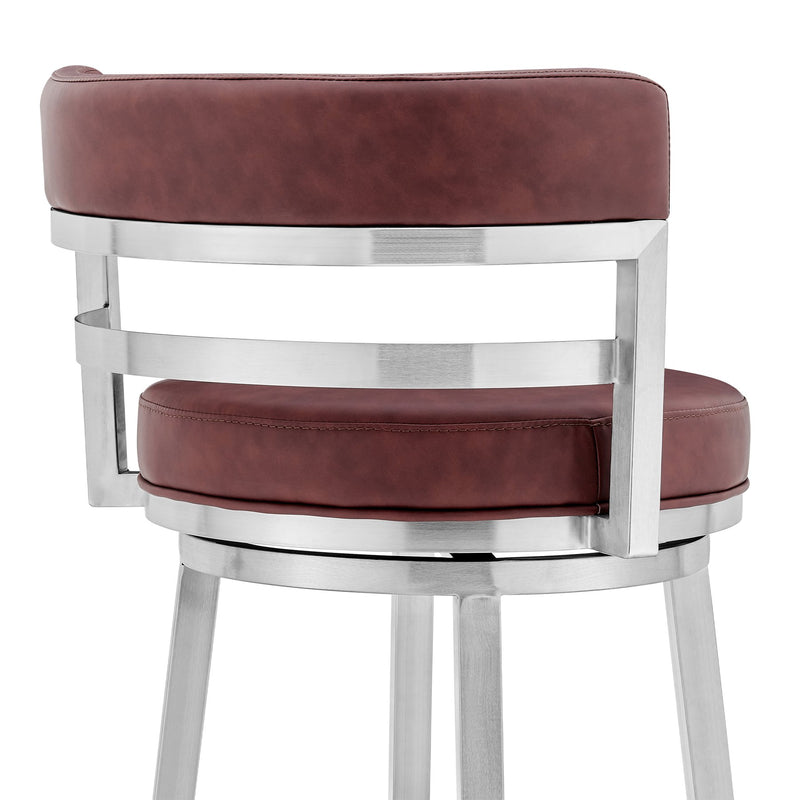Madrid 30" Bar Height Swivel Red Faux Leather and Brushed Stainless Steel Bar Stool - Furniture City (CA)l