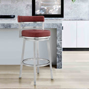 Madrid 30" Bar Height Swivel Red Faux Leather and Brushed Stainless Steel Bar Stool - Furniture City (CA)l