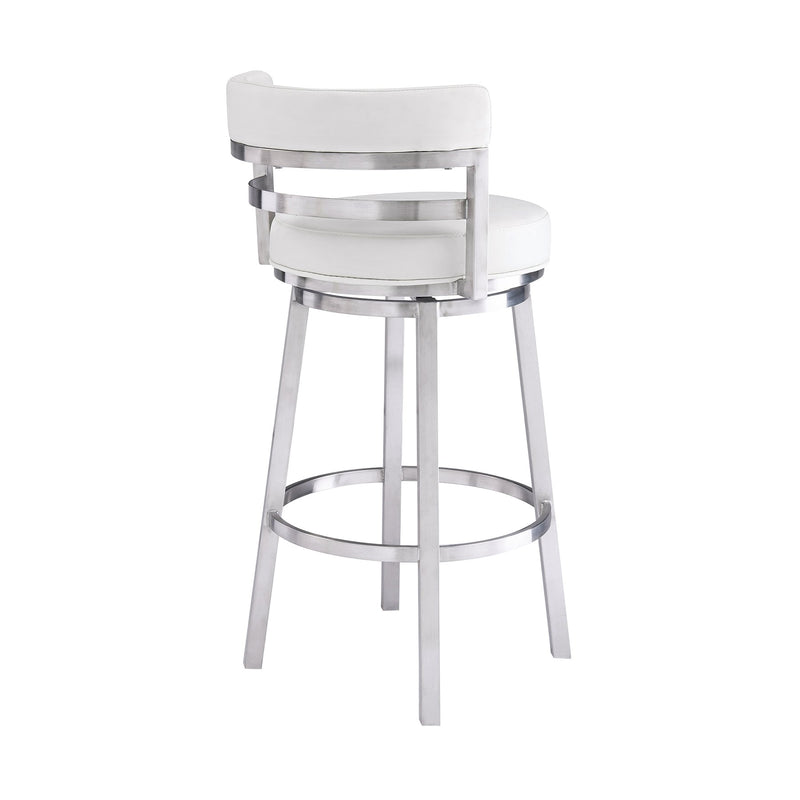 Madrid 26" Counter Height Swivel White Faux Leather and Brushed Stainless Steel Bar Stool - Furniture City (CA)l