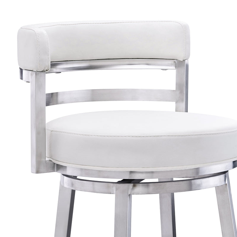 Madrid 26" Counter Height Swivel White Faux Leather and Brushed Stainless Steel Bar Stool - Furniture City (CA)l