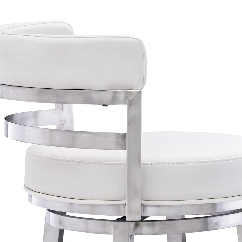 Madrid 26" Counter Height Swivel White Faux Leather and Brushed Stainless Steel Bar Stool - Furniture City (CA)l