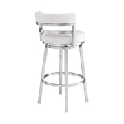 Madrid 30" Bar Height Swivel White Faux Leather and Brushed Stainless Steel Bar Stool - Furniture City (CA)l