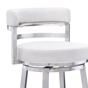 Madrid 30" Bar Height Swivel White Faux Leather and Brushed Stainless Steel Bar Stool - Furniture City (CA)l