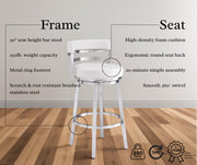 Madrid 30" Bar Height Swivel White Faux Leather and Brushed Stainless Steel Bar Stool - Furniture City (CA)l