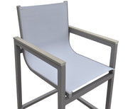 Marina Outdoor Patio Barstool in Gray Powder Coated Finish with Gray Sling Textilene and Gray Wood Accent Arms - Furniture City (CA)l