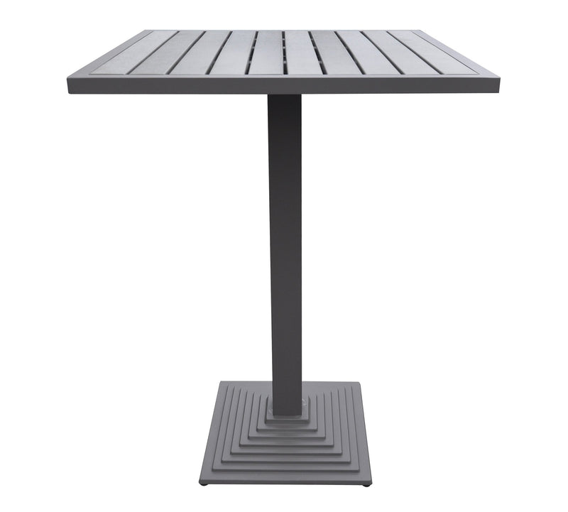 Marina Outdoor Gray Patio Bar Table in Gray Powder Coated Finish and Gray Wood Top - Furniture City (CA)l