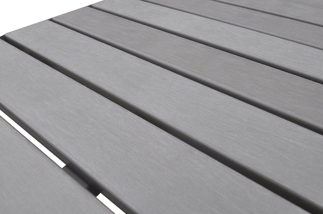 Marina Outdoor Gray Patio Bar Table in Gray Powder Coated Finish and Gray Wood Top