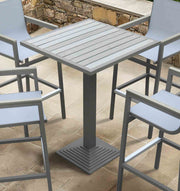 Marina Outdoor Gray Patio Bar Table in Gray Powder Coated Finish and Gray Wood Top - Furniture City (CA)l