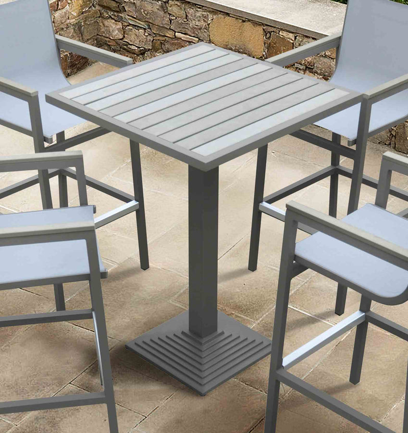 Marina Outdoor Gray Patio Bar Table in Gray Powder Coated Finish and Gray Wood Top - Furniture City (CA)l