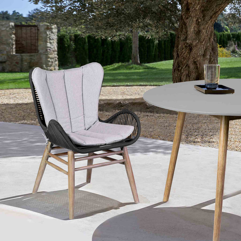 Mateo Outdoor Patio Dining Chair in Light Eucalyptus Wood and Charcoal Rope - Furniture City (CA)l