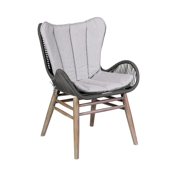 Mateo Outdoor Patio Dining Chair in Light Eucalyptus Wood and Charcoal Rope