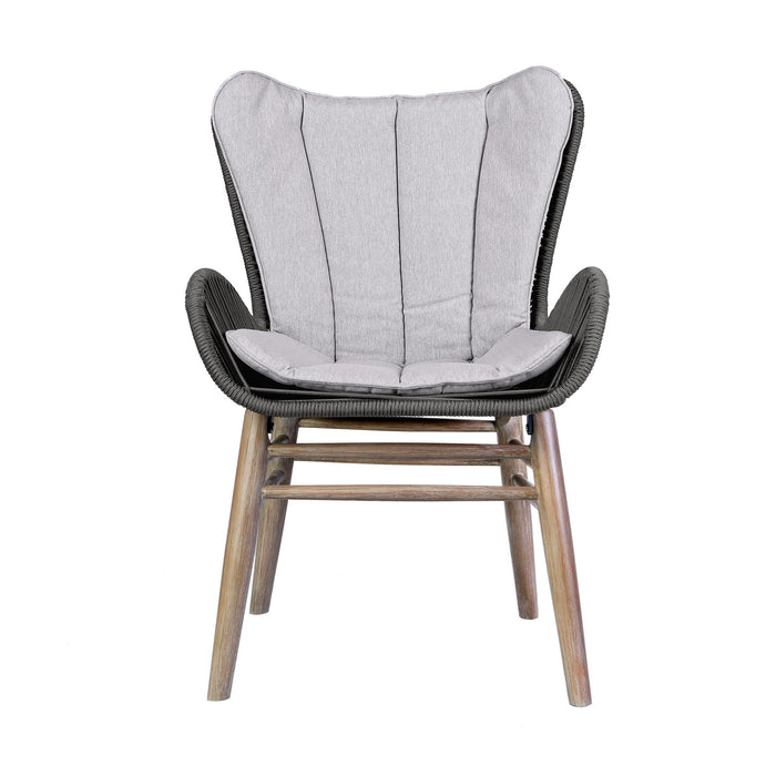 Mateo Outdoor Patio Dining Chair in Light Eucalyptus Wood and Charcoal Rope