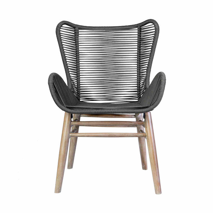 Mateo Outdoor Patio Dining Chair in Light Eucalyptus Wood and Charcoal Rope