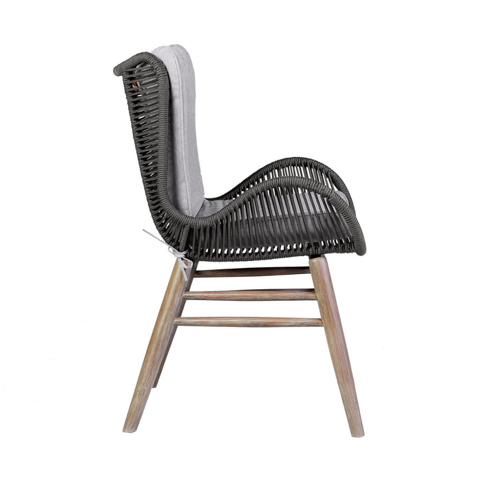 Mateo Outdoor Patio Dining Chair in Light Eucalyptus Wood and Charcoal Rope