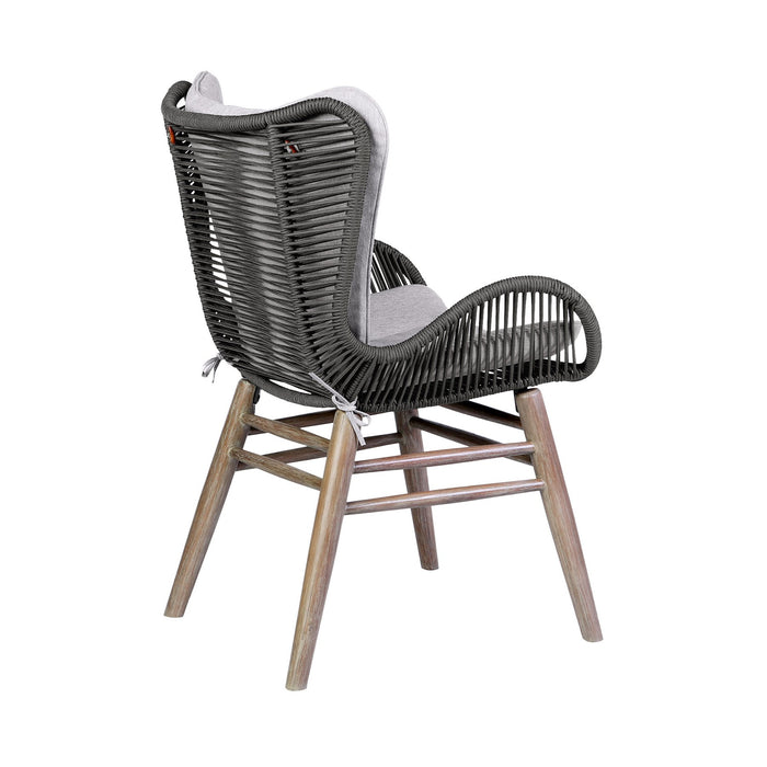 Mateo Outdoor Patio Dining Chair in Light Eucalyptus Wood and Charcoal Rope