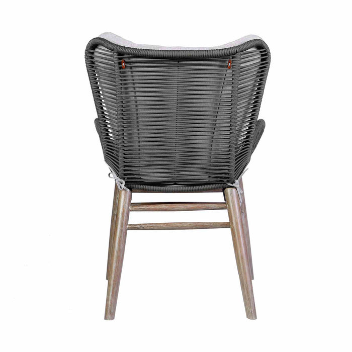 Mateo Outdoor Patio Dining Chair in Light Eucalyptus Wood and Charcoal Rope