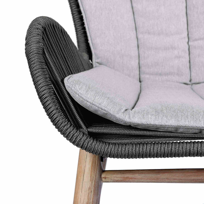 Mateo Outdoor Patio Dining Chair in Light Eucalyptus Wood and Charcoal Rope