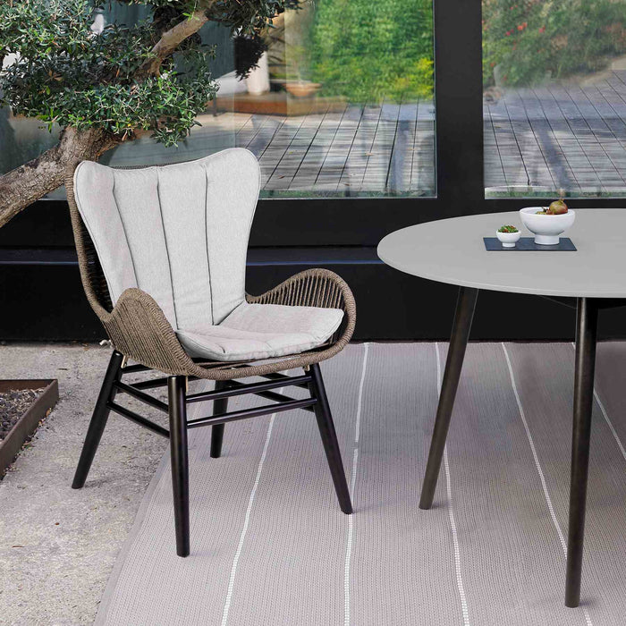 Mateo Outdoor Patio Dining Chair in Dark Eucalyptus Wood and Truffle Rope