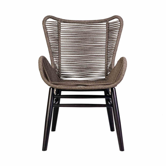 Mateo Outdoor Patio Dining Chair in Dark Eucalyptus Wood and Truffle Rope