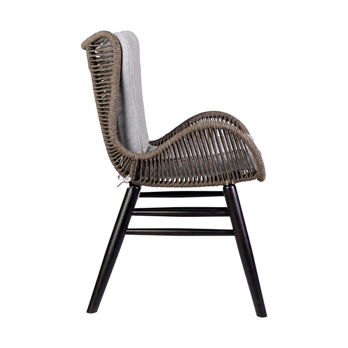 Mateo Outdoor Patio Dining Chair in Dark Eucalyptus Wood and Truffle Rope