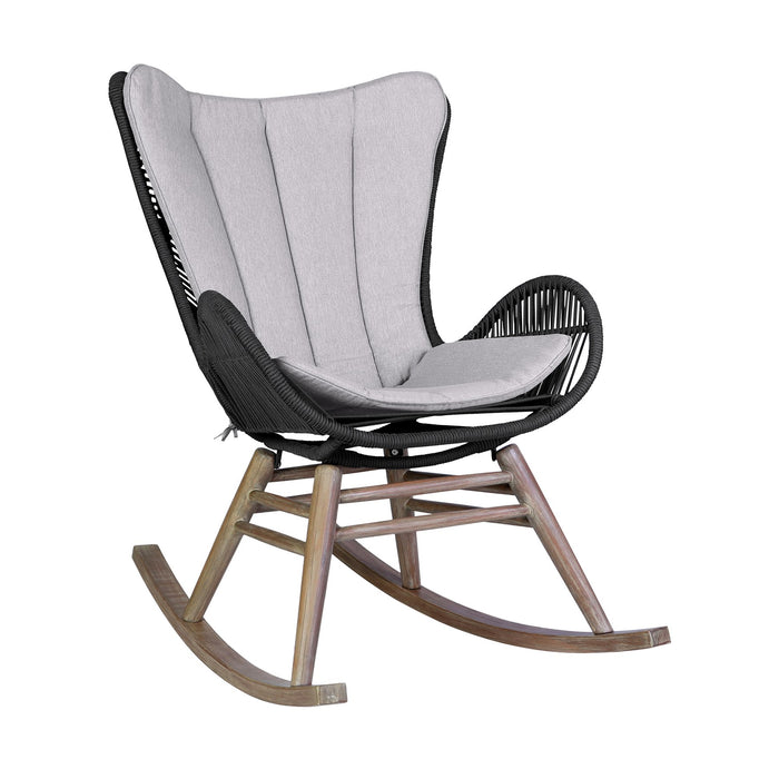 Mateo Outdoor Patio Rocking chair in Light Eucalyptus Wood and Charcoal Rope