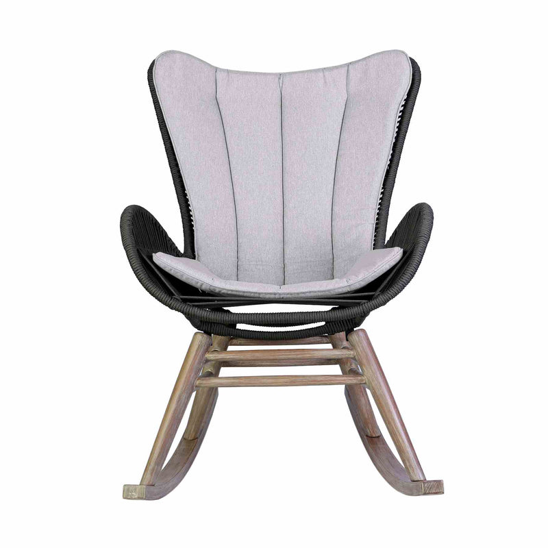 Mateo Outdoor Patio Rocking chair in Light Eucalyptus Wood and Charcoal Rope - Furniture City (CA)l