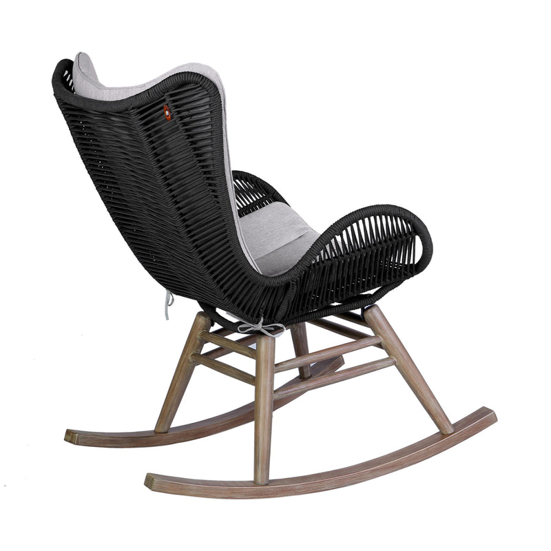 Mateo Outdoor Patio Rocking chair in Light Eucalyptus Wood and Charcoal Rope - Furniture City (CA)l